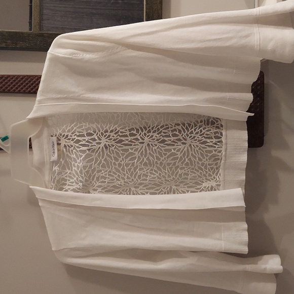 2 For $5 Bundled!Calvin Klein 3/4 bell sleeve, cropped cardigan with lace back M - Picture 2 of 4